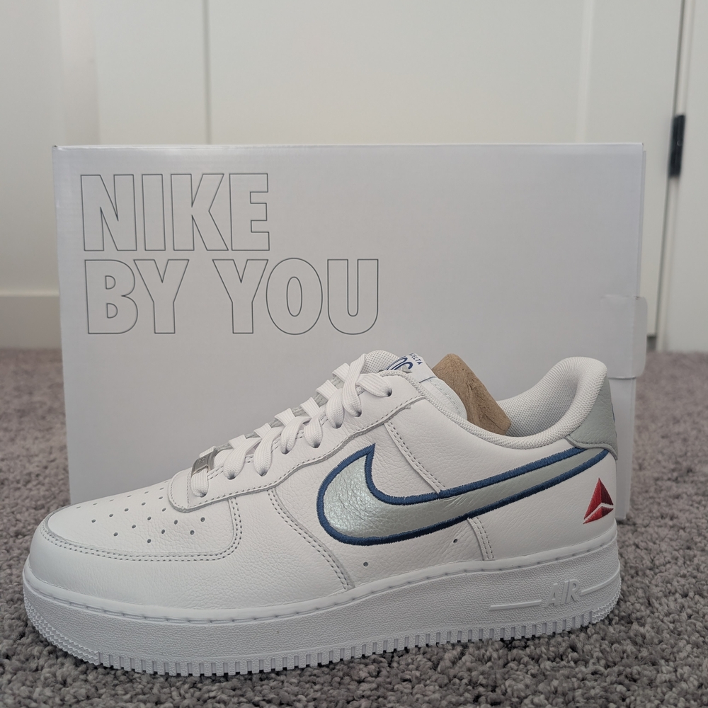 Nike Custom White Sneakers with Metallic Blue Swoosh